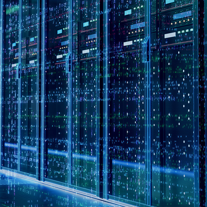 Rendering eines Serverraums mit einer Visualisierung von Daten